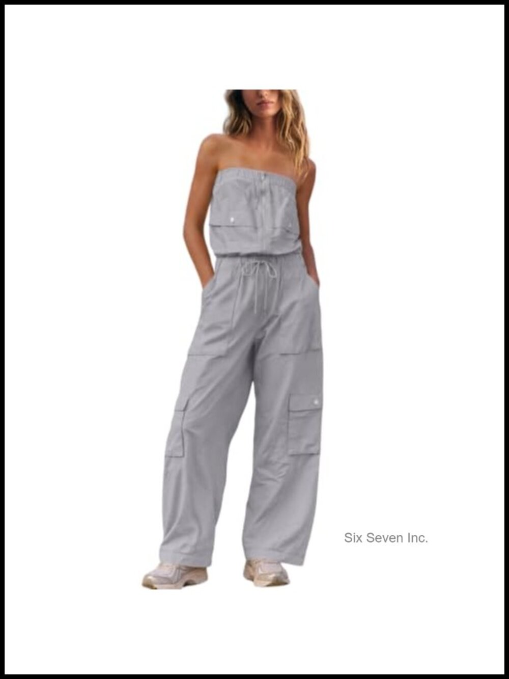 Off Shoulder Strapless Jumpsuit Wide Leg Cargo One Piece